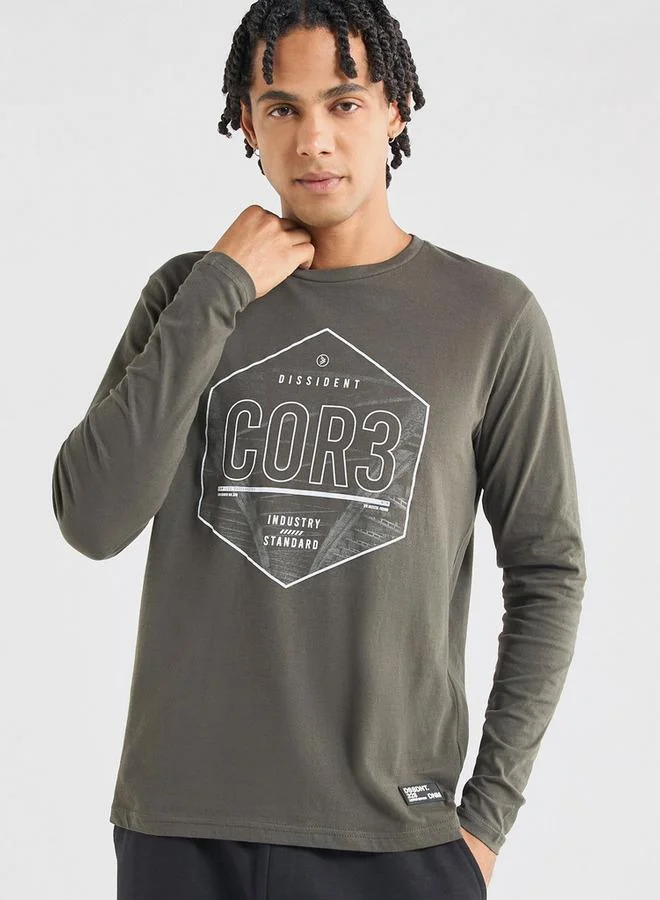 Splash FAV Printed Crew Neck T-shirt with Long Sleeves